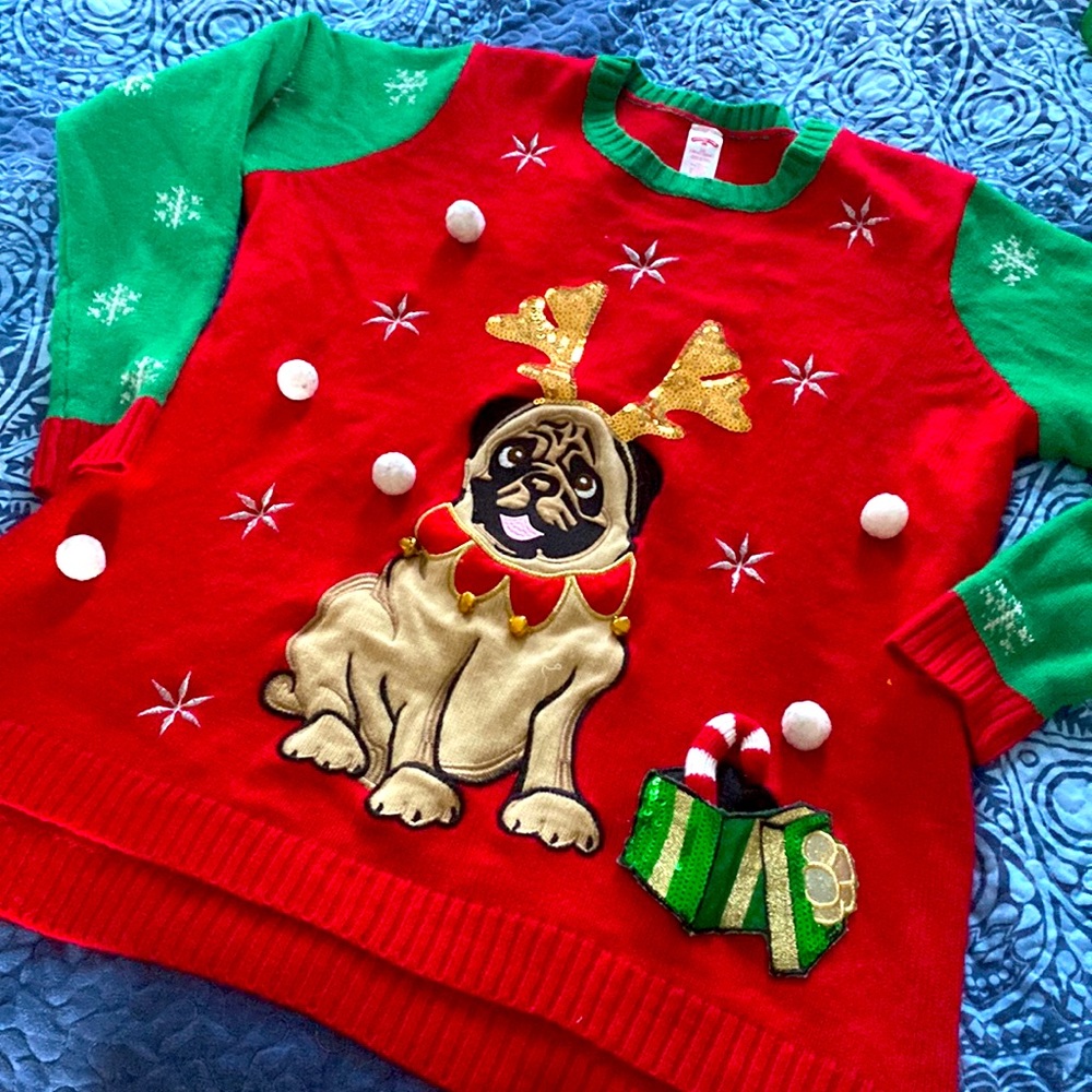 Womens 2X ugly Christmas sweater dog pug bulldog 18w 20w